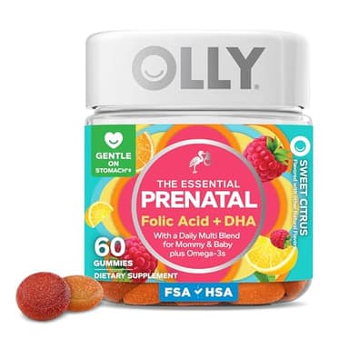 OLLY Prenatal Multivitamin Gummy, Supports Healthy Growth and Brain Development, Folic Acid, Vitamin D, Omega 3 DHA, Chewable Supplement, Citrus Berry Flavor, 30 Day Supply - 60 Count