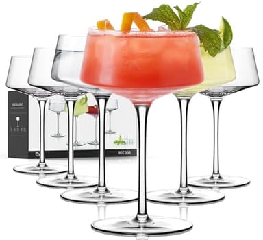 Coupe Glasses Set of 6, Martini Glasses Hand Blown Premium Crystal Cocktail Glassware for Manhattan, Margarita, Espresso Martini, Home Bar, Dinner Party, Birthdays, Housewarming Gift,8oz Clear