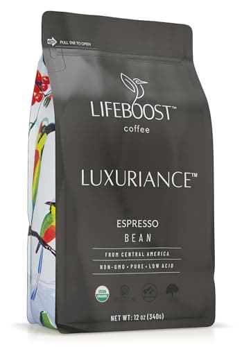 Lifeboost Organic Espresso Whole Bean Coffee - Low Acid Espresso Coffee, Non-GMO, USDA Organic, Single Origin, Third-Party Tested for Mycotoxins & Pesticides - 12 oz Bag
