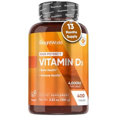 WeightWorld Vegan Vitamin D3 4000 IU Tablets - 400 Count - D3 Vitamin for Bone & Immune Health - (13+ Months Supply) - High Potency Vegan D3 for Women & Men - GMP-Approved - Gluten-Free - Non-GMO