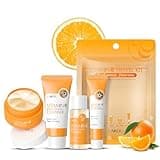 Vitamin C Travel Skincare Set for Teenage Girls, Skin Care Set Travel Kit 4 Pack, Face Routine Set for Women and Girls with Cleanser, Toner, Face Cream, Sunscreen SPF50 - Travel Essentials Gift Set