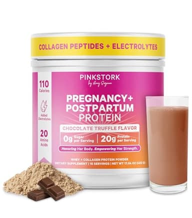 Pink Stork Pregnancy & Postpartum Protein Powder for Women, 20g Whey & Collagen, Prenatal & Breastfeeding Protein Shake Mix for Energy, Recovery & Hydration, Chocolate, 15 Servings