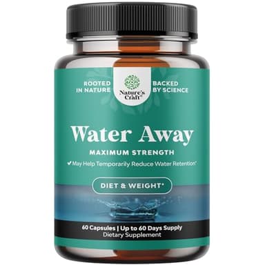 Water Away Supplement for Fast Bloating and Swelling Relief Pure Natural Diuretic Pills Reduce Retention Support Weight Loss Boost Energy Levels - 60 Count