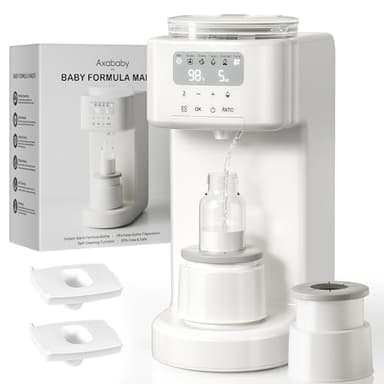 Axababy Advanced Baby Formula Maker with Automatic Mix & Clean, Fast Formula Dispenser with Accurate Sensors, Instant Warm Water, Moisture-Proof, Fits Most Bottles & Formula, Dishwasher-Safe (White)
