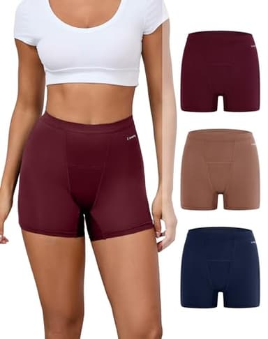 INNERSY Period Boxer for Women High Waisted Leak Proof Postpartm Menstrual Mesh BoyShorts Panties Underwear 3-Pack (Dark Vintage, Medium)