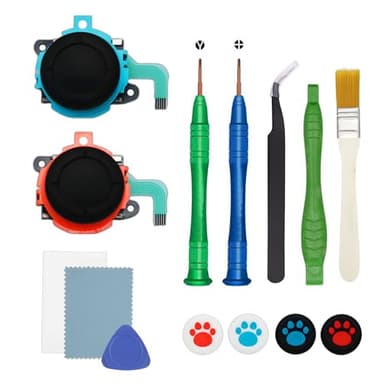 Joystick Replacement Kit Compatible with Nintendo Switch 2 Joycon Controller (2025), Drift Joystick Fixing Repair Tool Contains 2 Anti-Drift Analog Left and Right Thumbstick, Screwdriver Pry Tools Tweezers, Dust Sticker Cleaning Cloth and Brush, 4 Thumb Stick Grips (14 in one)