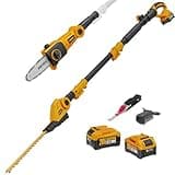 Alloyman Pole Saw 8-Inch Cordless and 16-Inch Pole Hedge Trimmer 2-in-1,with 2 Packs 4.0Ah Batteries & Charger,for Tree Trimming and Shrubs Pruning