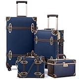 urecity Vintage Luggage Sets of 3 Piece - Hardside Lightweight Spinner Suitcases - Retro Travel Set includes Under Seat Train Case, Cosmetic Train Case, Navy