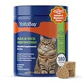 YoYoBay Flea and Tick Prevention for Cats Chewable - 180 Soft Chews Cat Flea Treatment, Salmon & Blueberry Flavor - Flea Treatment for Cats, Natural Defense - Cat Immune Support Supplement