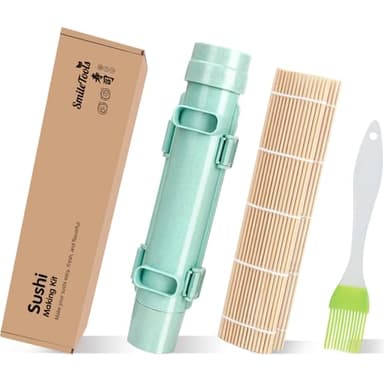 SmileTools Sushi Making Kit, Sushi Roller, Sushi Bazooka, Sushi Maker, Bamboo Sushi Rolling Mat For Beginners (Green)
