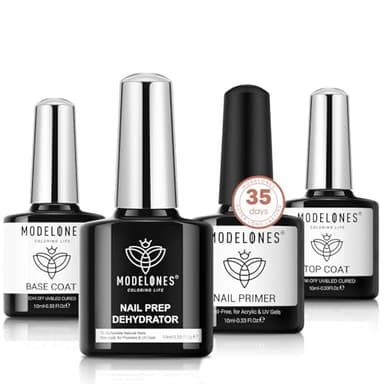 modelones Nail Dehydrator and Primer with Gel Base & Top Coat Set, Acid Free Acrylic Supplies Primer Glossy Gel Nail Polish Nail Thickening Solution Top Coat