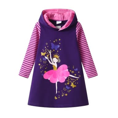 VIKITA Little Girls Dresses Pink Winter Clothes Sparkling Ballet Girl Long Sleeve Outfits for Little Kids 7-8 Years Back to School Gifts LH7624, 8T