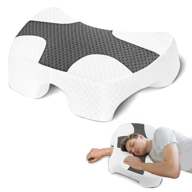 Eliteguard Side Sleeper Pillow with Arm Hole, Upgraded Height Arm Pillow for Larger Frames, Shoulder Relief System, Premium Memory Foam, Suitable for Side, Back and Stomach Sleepers - Grey