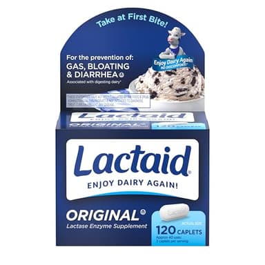 Lactaid Original Strength Lactose Intolerance Pills, 9000 FCC Natural Lactase Enzyme Dairy Relief Caplets, Helps Prevent Gas, Bloating & Diarrhea in Adults & Kids, 120 Count