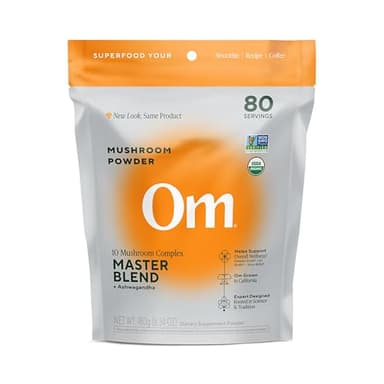OM Mushrooms Master Blend Mushroom Powder – Organic Mushroom Supplement with 10 Mushrooms and Ashwagandha - Support Immunity, Gut Health & Stress Relief, 6.34 oz (80 Servings)