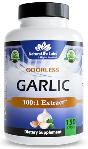 NaturaLife Labs Odorless Garlic Supplement – Garlic Extract Softgels (100:1) with Organic Extra Virgin Olive Oil – 150 Count – Non-GMO, Gluten-Free