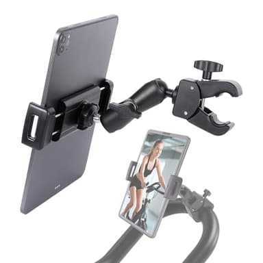 FPN Spin Bike Tablet Holder for iPad, Phone Holder Stand Exercise Bike Handlebar Mount for Treadmill Stationary Bicycle Elliptical Spin Bike Stroller Mic Stand, Compatible with iPad, iPhone (4.7-13")