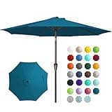 JEAREY 9FT Outdoor Patio Umbrella Outdoor Table Umbrella with Push Button Tilt and Crank, Market Umbrella 8 Sturdy Ribs UV Protection Waterproof for Garden, Deck, Backyard, Pool (Lake Blue)