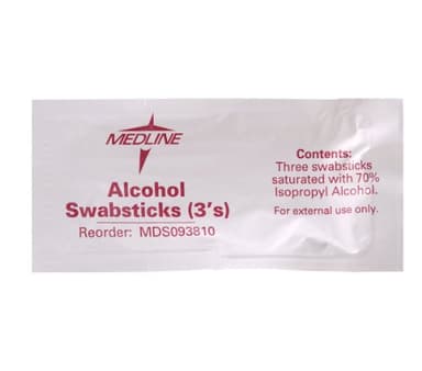 Medline Sterile Alcohol Swabsticks, 3/Pack, Ideal for Medical and Home Use, Pack of 25