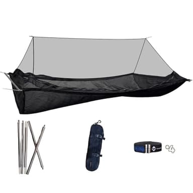 onewind Camping Hammock with Mosquito Net and Pole, Bridge Hammock Lay Flat Hammock for Adults Camping Hiking Backpacking, Black