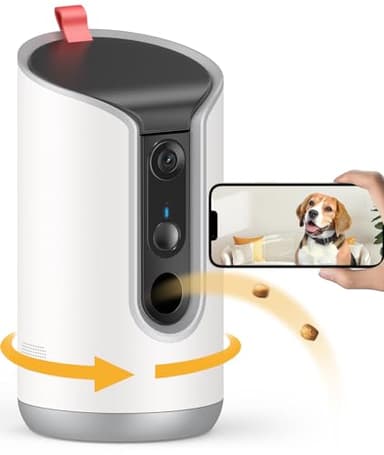 TKENPRO 2K Pet Camera Treat Dispenser, 360°View Dog Camera with Phone App, 5G&2.4G WiFi 2-Way Talk Pet Cam Indoor for Cats Remote Treat Tossing, Motion Alerts, Auto Tracking