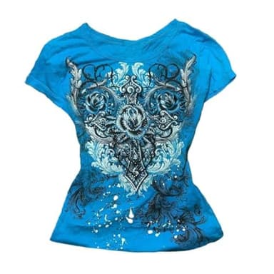 Grunge Shirts Emo Clothes Teen Girls Vintage Graphic Tee Y2k 2000s Goth Top Women Mcbling Short Sleeve Streetwear (Blue,Small)