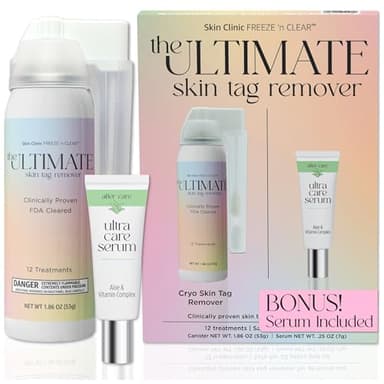 The Ultimate Skin Tag Removal Kit with Post Treatment Serum - FDA-Cleared Cryo Treatment - Safe, Painless and Effective Treatment for Skin Tags - Includes 12 Applications and One-Handed Skin Guard