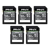 PNY 32GB Elite Class 10 U1 V10 SDHC Flash Memory Card - 100MB/s Read, Class 10, U1 Full HD, UHS-I, Full Size SD (Pack of 5)