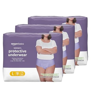 Amazon Basics Incontinence Underwear for Women, Maximum Absorbency, Fresh Protection, Postpartum, Disposable, Odor Protection, Comfortable Fit, Large, Lavender, 54 Count (3 Packs of 18)