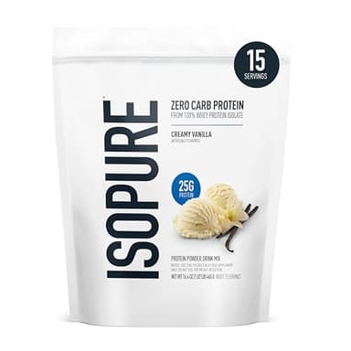 Isopure Zero Carb 100% Pure Whey Isolate Protein Powder, Lactose Free, Gluten Free, with Vitamins, Creamy Vanilla, 25g Protein Per Serving, 1 Lb, 15 Servings (Packaging May Vary)