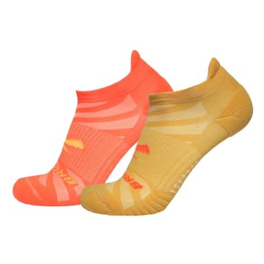 Brooks Ghost Lite No Show Socks I Performance Running, Comfort Fit with Arch Support for Men & Women (2-Pack Set) - Chamois & Shocking Orange - Large