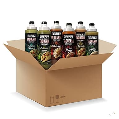 HERDEZ TAQUERIA STREET SAUCE Variety (Pack of 6) 9 oz Bottles – Habanero, Verde, Roja, Chipotle, Avocado Cilantro, Cilantro Lime – Authentic Mexican Flavors