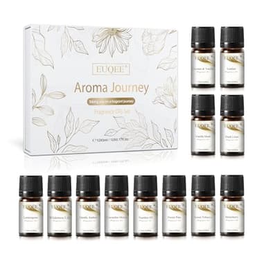 EUQEE 12pcs Fragrance Oils Gift Set, Premium Essential Oils Set for Diffuser, Candle, Soap Making, Travel, with Amber, Coconut&Vanilla, Fresh Linen, Leather, Forest Pine, Gift Set for Women and Men