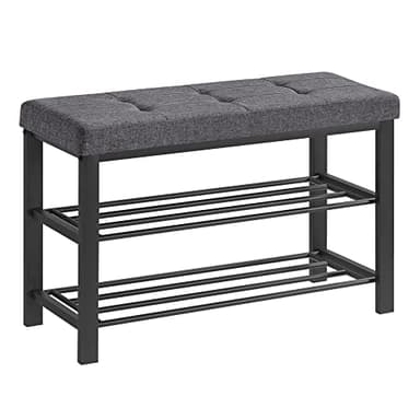 SONGMICS Shoe Bench, Storage Bench, Entryway Bench with Cushion, Shoe Shelf with Seat, Space-Saving, Modern Style, for Living Room, Bedroom, Hallway, Dark Gray and Ink Black ULBS57GYZ