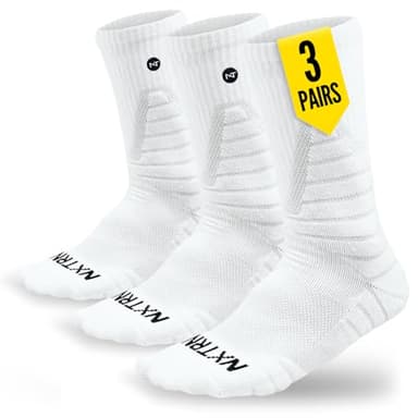 NXTRND 3 Pairs Compression Sports Crew Socks for Men, Cushion Athletic Socks, Basketball, Football and Running (White, L/XL)