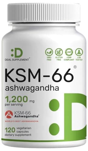 KSM 66 Ashwagandha 1,200mg with Black Pepper, 120 Veggie Capsules – Extra Strength Root Extract – High Absorption – Adaptogenic Supplements for Relaxation, Energy, & Brain Health – Non-GMO