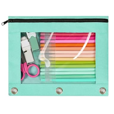 Forvencer Pencil Pouch for 3 Ring Binder, Large Pencil Case Pouch with 3 Reinforced Grommets, Pen Bag, Clear Window Pencil Case, Binder Accessories, Mint Green