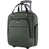 VANKEAN Carry On Underseat 16-inch Multi-functional Underseater Lightweight Overnight Suitcase with Wheels, Roller Case for Men Women Travel Business, Army Green