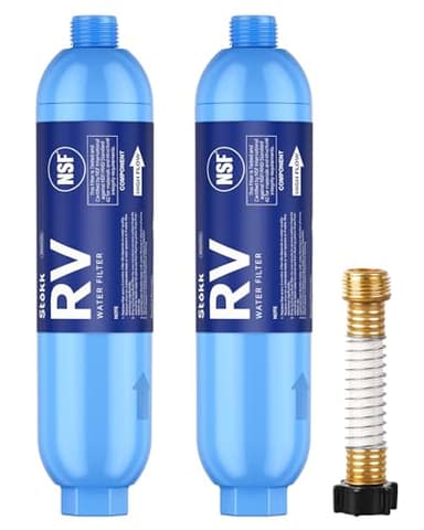Stokk RV Water Filter with Flexible Hose Protector, NSF Certified, Inline Water Hose Filter for Garden, Camper and Pool, Greatly Reduces Bad Taste, Chlorine, Odor, Rust and Sediment, 2 Pack