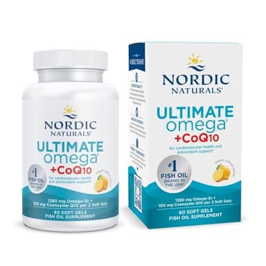 Nordic Naturals Ultimate Omega + CoQ10, Lemon - 60 Soft Gels - 1280 mg Omega-3 + 100 mg CoQ10 - Heart Health, Cellular Energy, Antioxidant Support - Non-GMO - 30 Servings