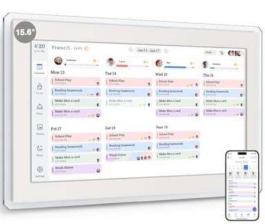 Yemsd 15.6" Digital Calendar, Smart Wall-Mounted HD Touchscreen Electronic Family Calendar, Chore Chart & Meal Planner, Built-in Digital Photo Frame with Desk Calendar Base, Wall & Desk Mount, White