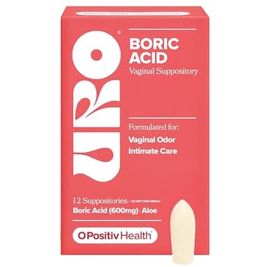 O Positiv URO Boric Acid Vaginal Suppository – with Lactic Acid, and Aloe for Fast Relief and Vaginal Odor Control – Vegan, Free from Parabens, Dyes, and Fragrances – 12 Count (Pack of 1)