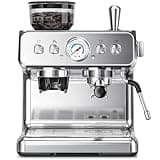 Kismile Espresso Machine with Grinder, 20 Bar Automatic Espresso Maker with Milk Frother Steam Wand, Removable Water Tank for Latte & Cappuccino, Professional Coffee Machine for Home (Stainless Steel)