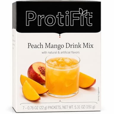 PROTIFIT - High Protein Fruit Flavored Powder Drink Mix, 15g Protein, Low Calorie, Sugar Free, Ideal Protein Compatible, 7 Servings Per Box (Peach Mango)