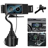 YUPENLAI Wireless Car Charger for Z Fold 6/5/4/3, Dual Coil Cup Holder Phone Mount for Tesla, Fast Charging Auto Clamping Auto Rotation 90° Air Vent Mount for iPhone 16/15/14/13/12 Serie