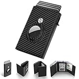 Mens Smart Wallet Card Holder for AirTag: Leather, Compatible with Apple Air Tag, RFID Blocking, Slim, Carbon Fiber, Minimalist - 9-14 Card Capacity | ID Window | Cash Slot (Black)