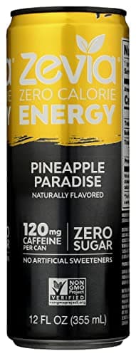 Zevia Zero Calorie Energy Drink, Pineapple Paradise, 120mg Caffeine, Zero Sugar, Non-GMO, 12 Fl Oz (Pack of 12)