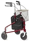 Medline 3-Wheel Ultralight Rollator, Steel Frame, Includes Wire Basket and Storage Bag, Supports up to 275 lbs, 8" Wheels, Burgundy