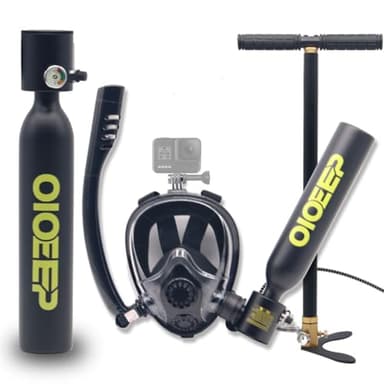 OIOEEP Mini Scuba Diving Tank with Sub-Mask, 0.5L Dive Portable Lungs Kit，Underwater Breathing System for Family, Party and Trip Perfect Professional Diving Packages(Black)