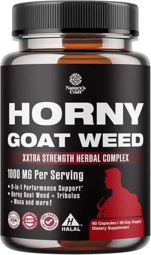Horny Goat Weed for Men - Extra Strength Male Supplement with Black Maca Root, Tongkat Ali, Saw Palmetto & Panax Ginseng Extract for Stamina & Energy - 60 Count